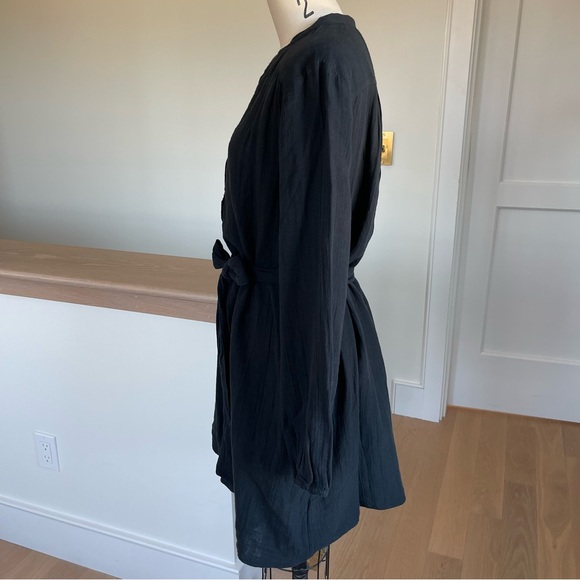GAP black Split Neck Cotton Gauze Dress w/pockets, self tie, size S - Picture 3 of 5